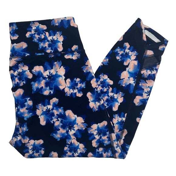 Old Navy Active Workout Leggings Blue Floral Pattern Women's Size XL - Picture 7 of 9